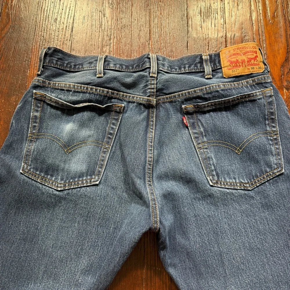 Levis 517 Jeans‎ Mens 38x30 Blue Dark Wash Bootcut Fade Whiskers Cowboy Western